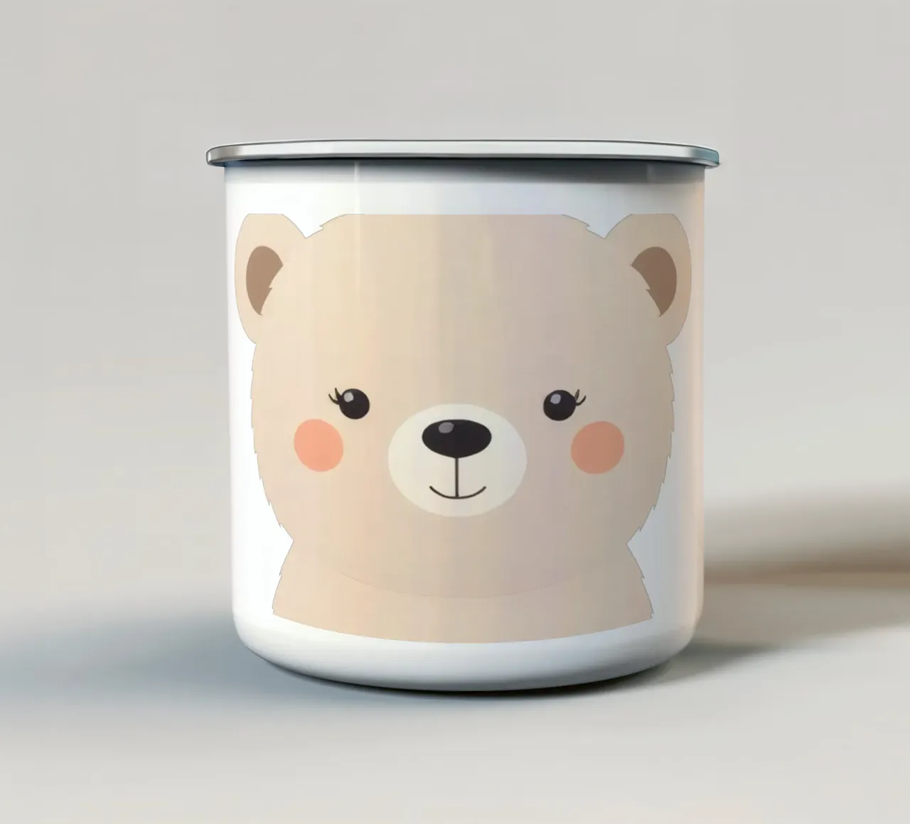 Cute cartoon bear character with soft features warm colors enamel mug by DesignDoodle
