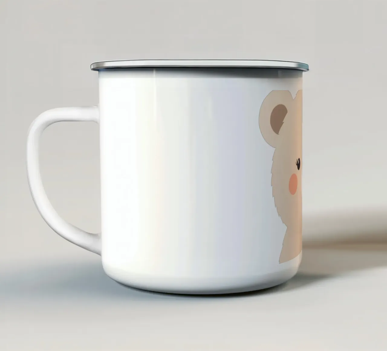 Cute cartoon bear character with soft features warm colors enamel mug by DesignDoodle