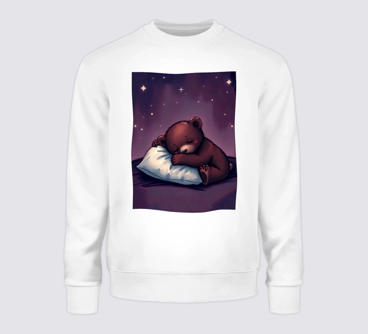 Un mignon ours brun câline un oreiller sous un ciel étoilé sweat de DesignDoodle