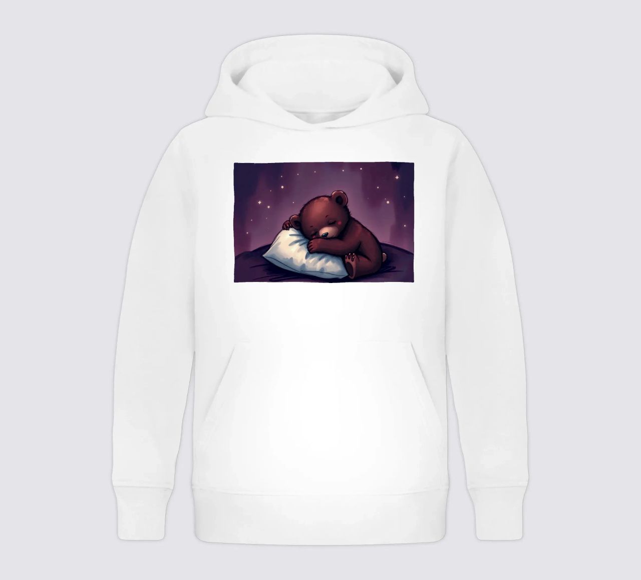 Un mignon ours brun câline un oreiller sous un ciel étoilé sweat à capuche enfant de DesignDoodle