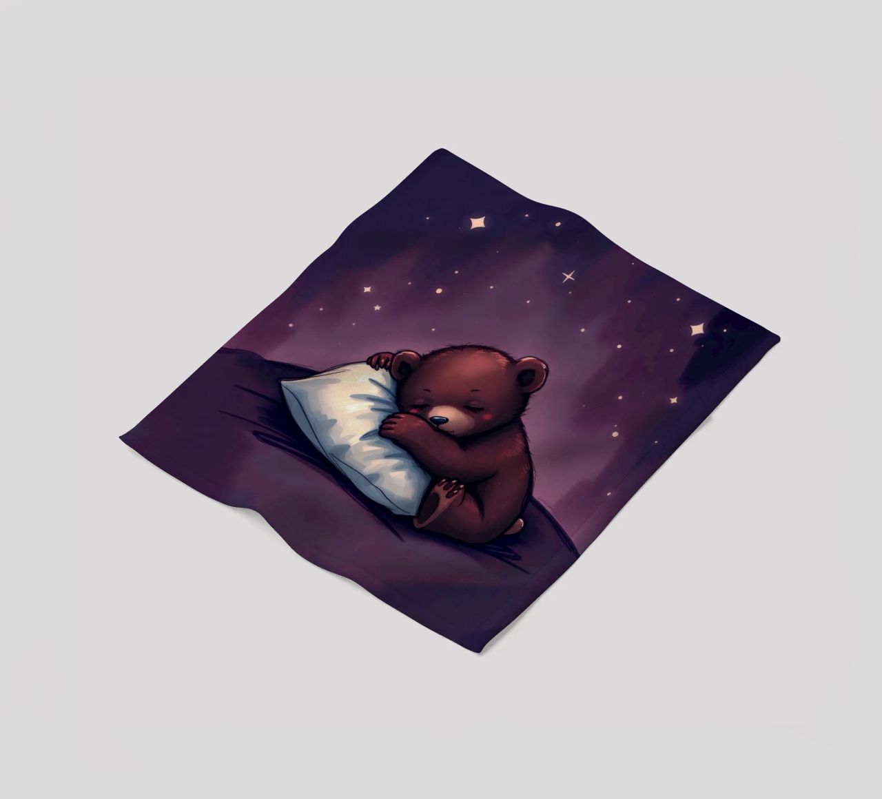 Un mignon ours brun câline un oreiller sous un ciel étoilé plaid polaire de DesignDoodle