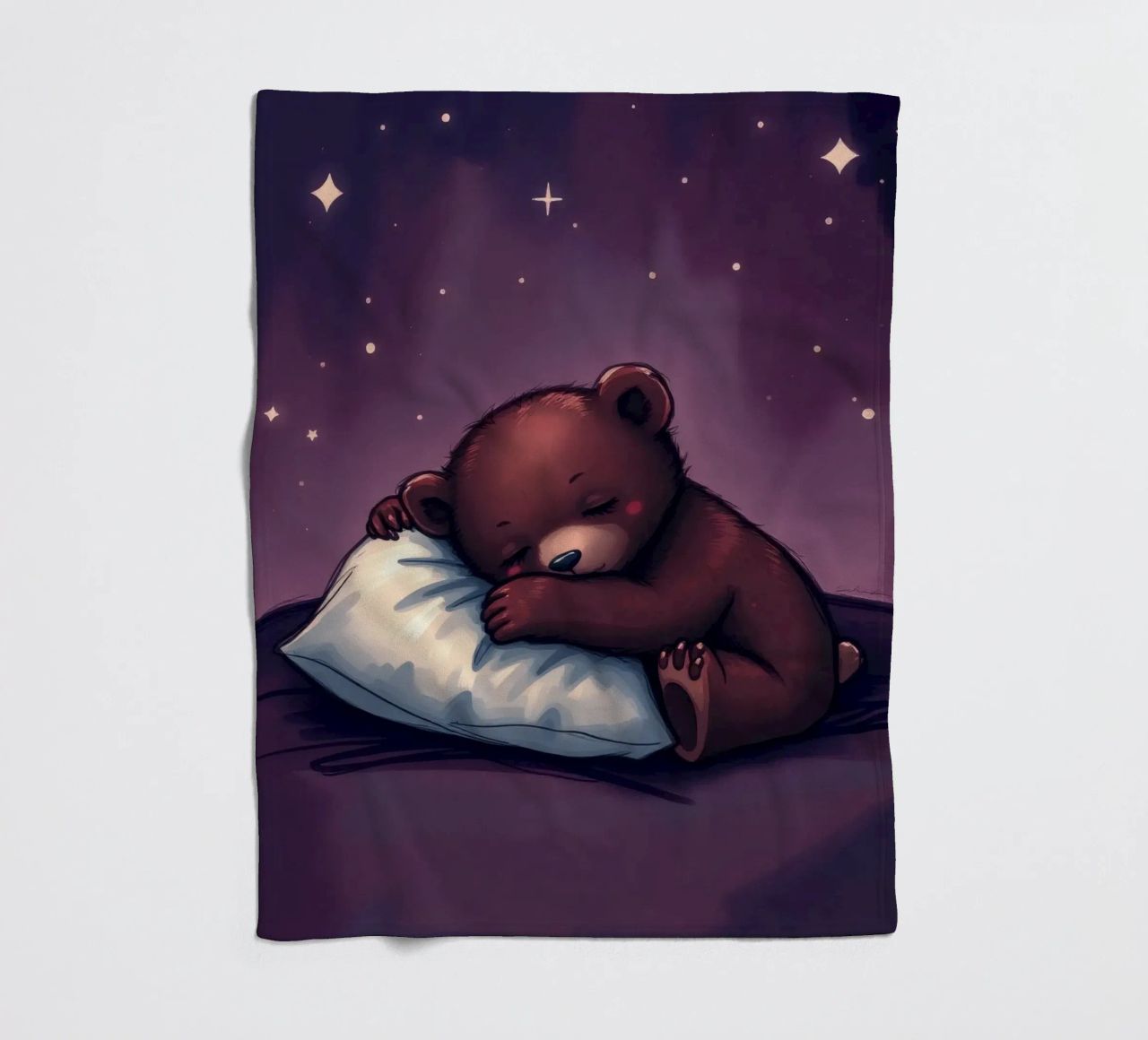 Un mignon ours brun câline un oreiller sous un ciel étoilé plaid polaire de DesignDoodle