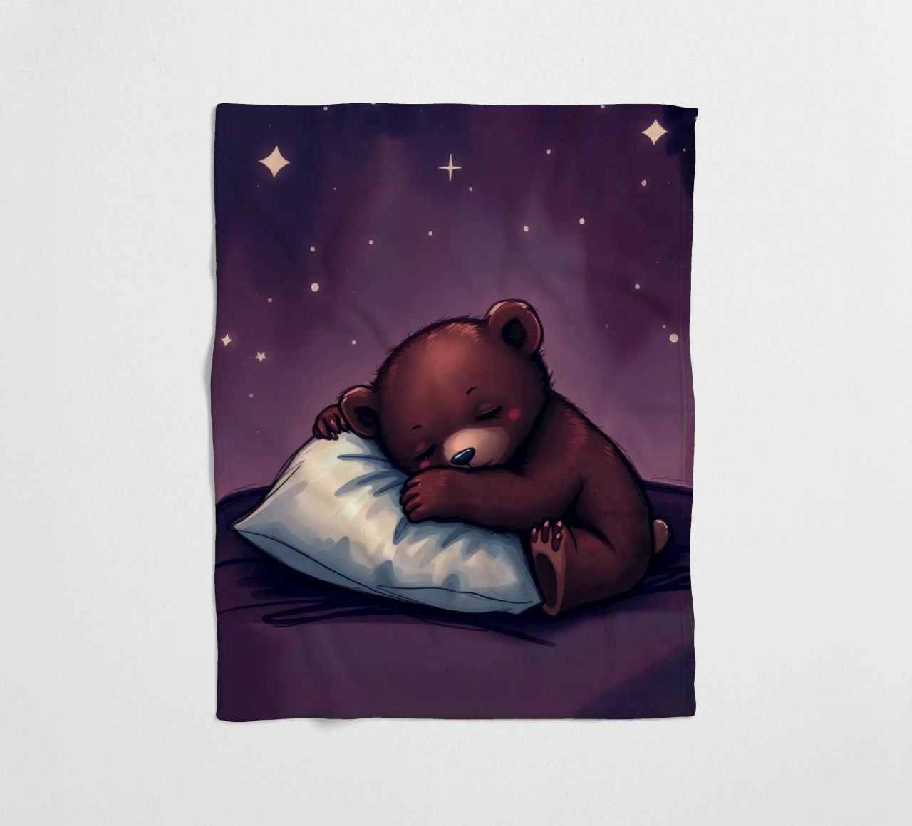 Un mignon ours brun câline un oreiller sous un ciel étoilé plaid polaire de DesignDoodle