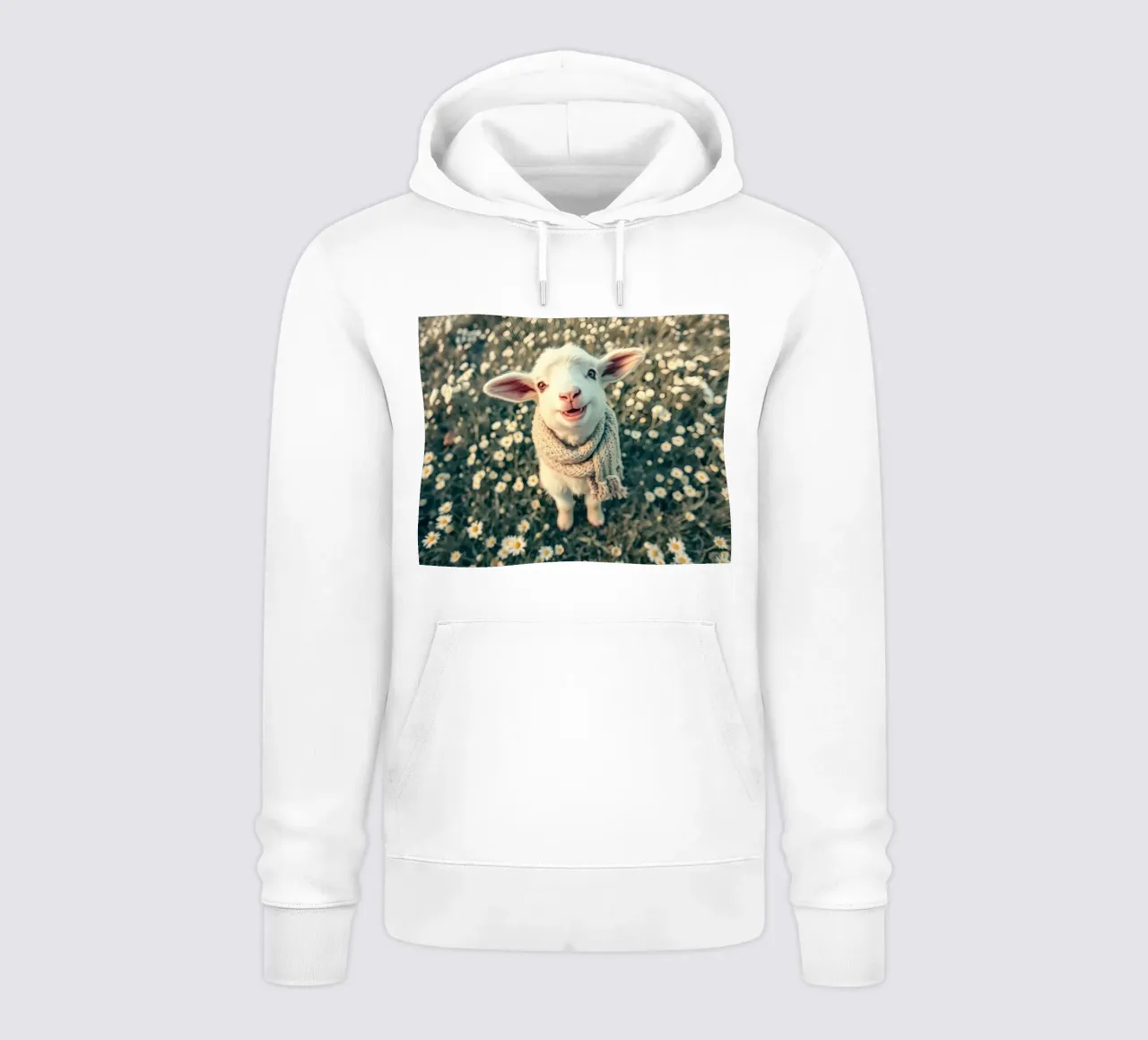 Agnello felice con sciarpa in piedi tra margherite in fiore felpa con cappuccio da DesignDoodle