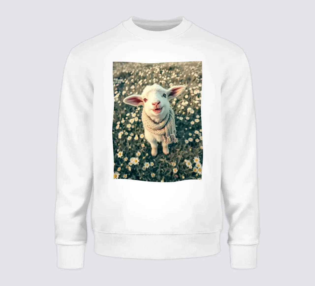 Agnello felice con sciarpa in piedi tra margherite in fiore felpa da DesignDoodle