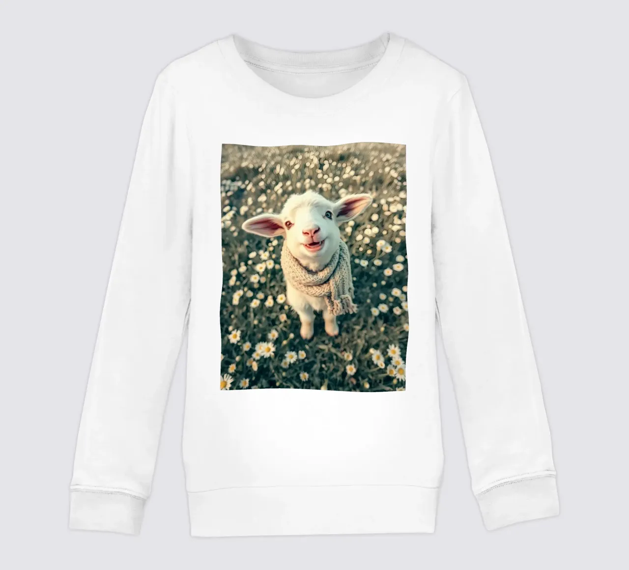 Agnello felice con sciarpa in piedi tra margherite in fiore felpa bambino da DesignDoodle