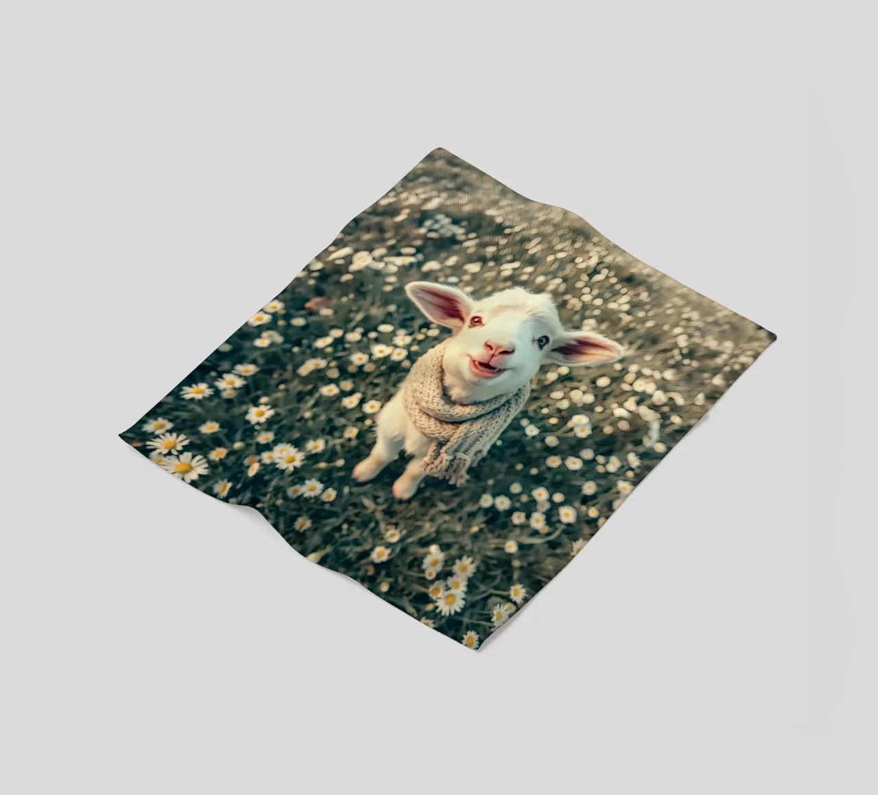 Agnello felice con sciarpa in piedi tra margherite in fiore coperta in pile da DesignDoodle