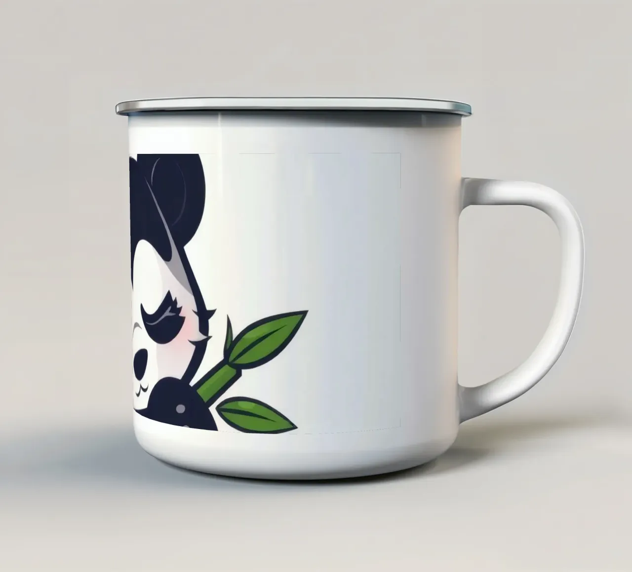 Simpatico panda che si gode pacificamente il bambù tazza in smalto da DesignDoodle