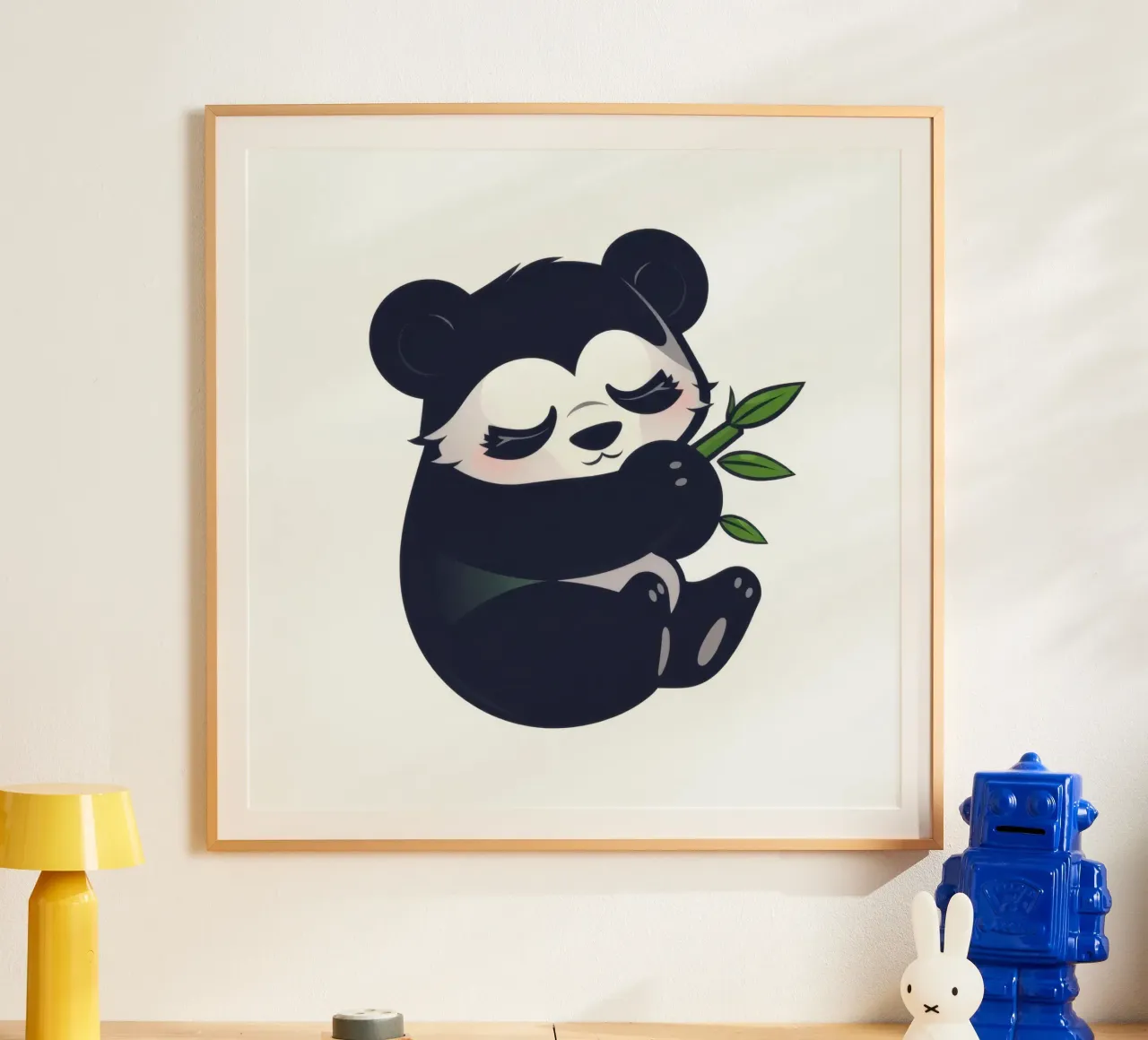 Lindo personaje panda disfrutando tranquilamente del bambú hahnemühle de DesignDoodle