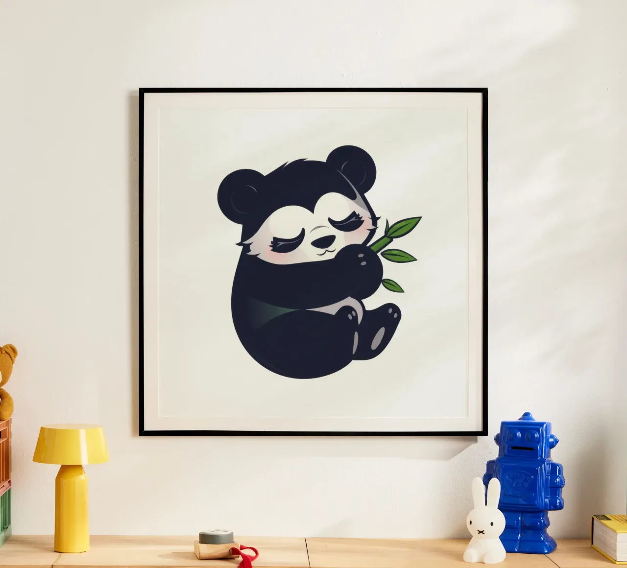Lindo personaje panda disfrutando tranquilamente del bambú hahnemühle de DesignDoodle