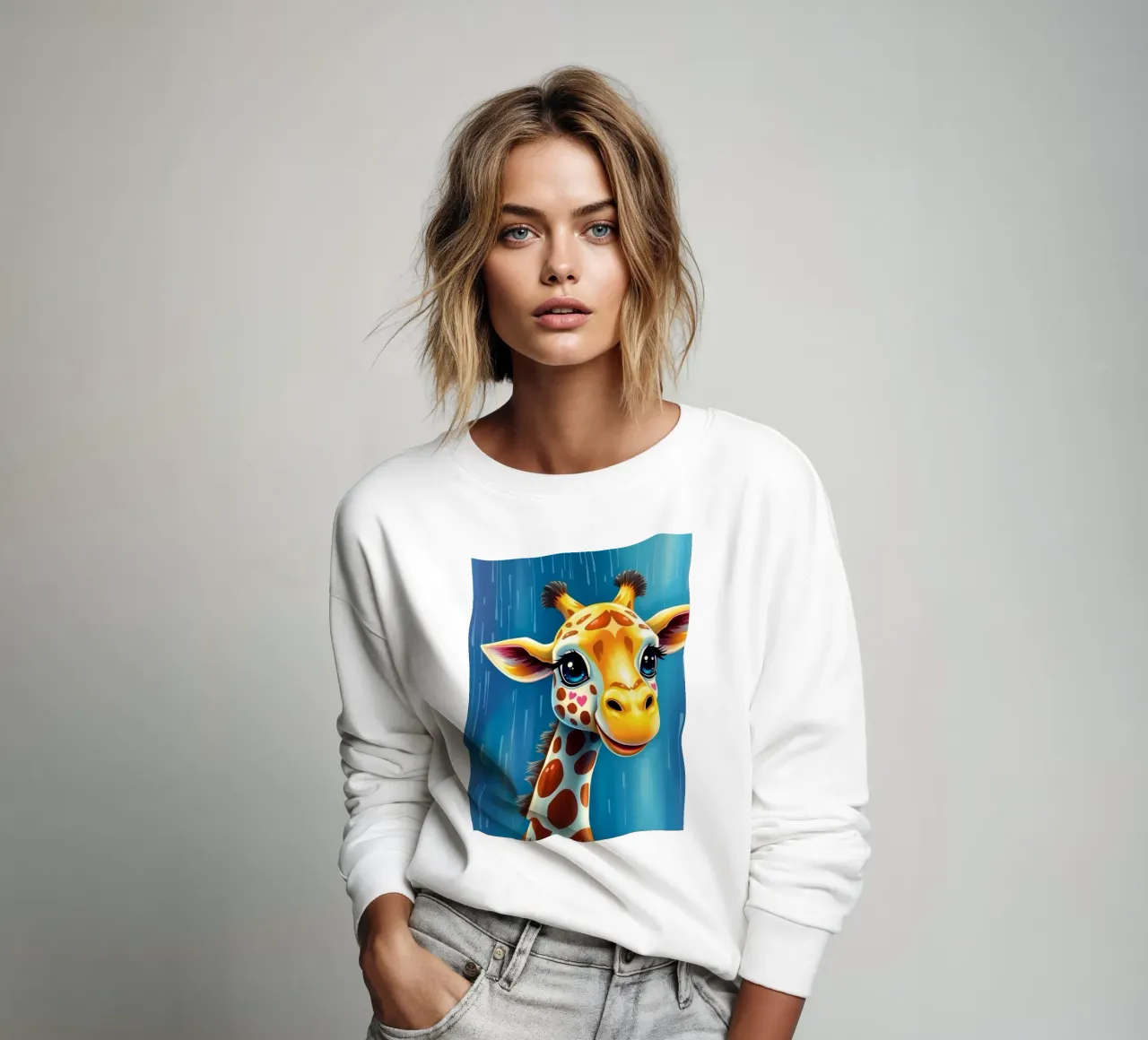 Girafe aux grands yeux regardant joyeusement dans un style artistique coloré sweat de DesignDoodle
