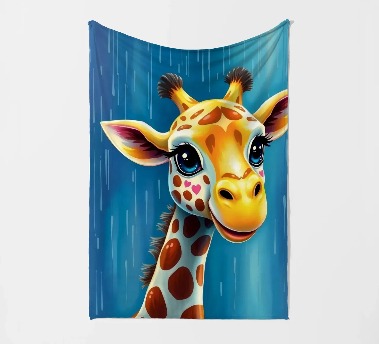 Giraffe with big eyes gazing happily in a colorful art style fleece blanket by DesignDoodle