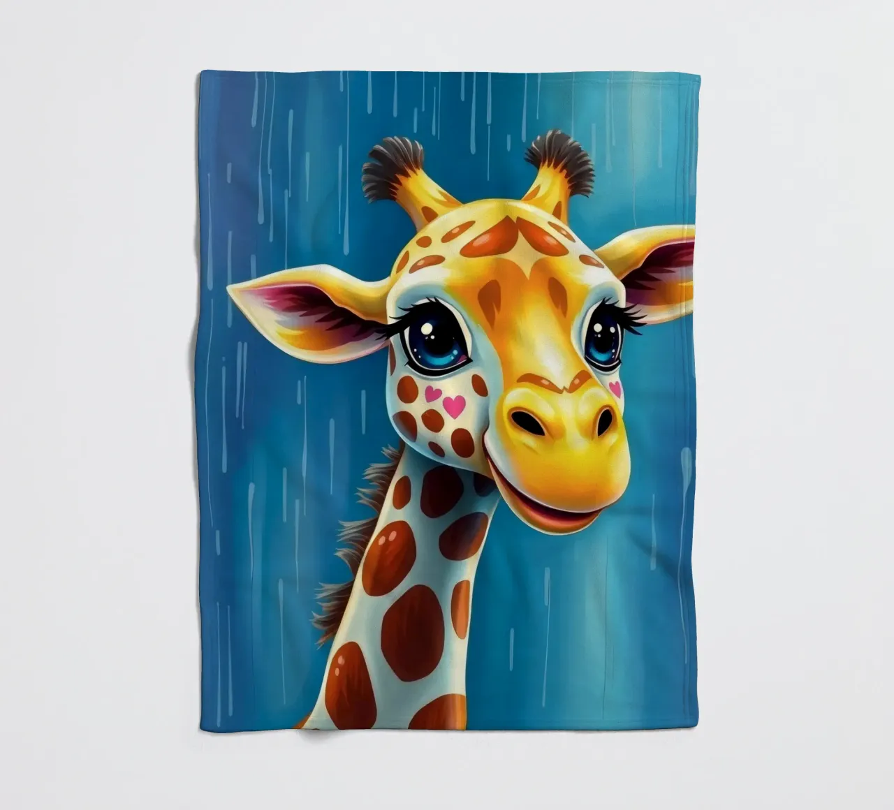 Giraffe with big eyes gazing happily in a colorful art style fleece blanket by DesignDoodle
