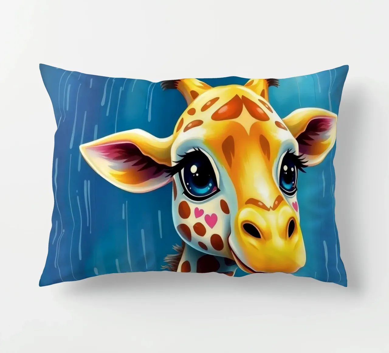 Girafe aux grands yeux regardant joyeusement dans un style artistique coloré coussin de DesignDoodle