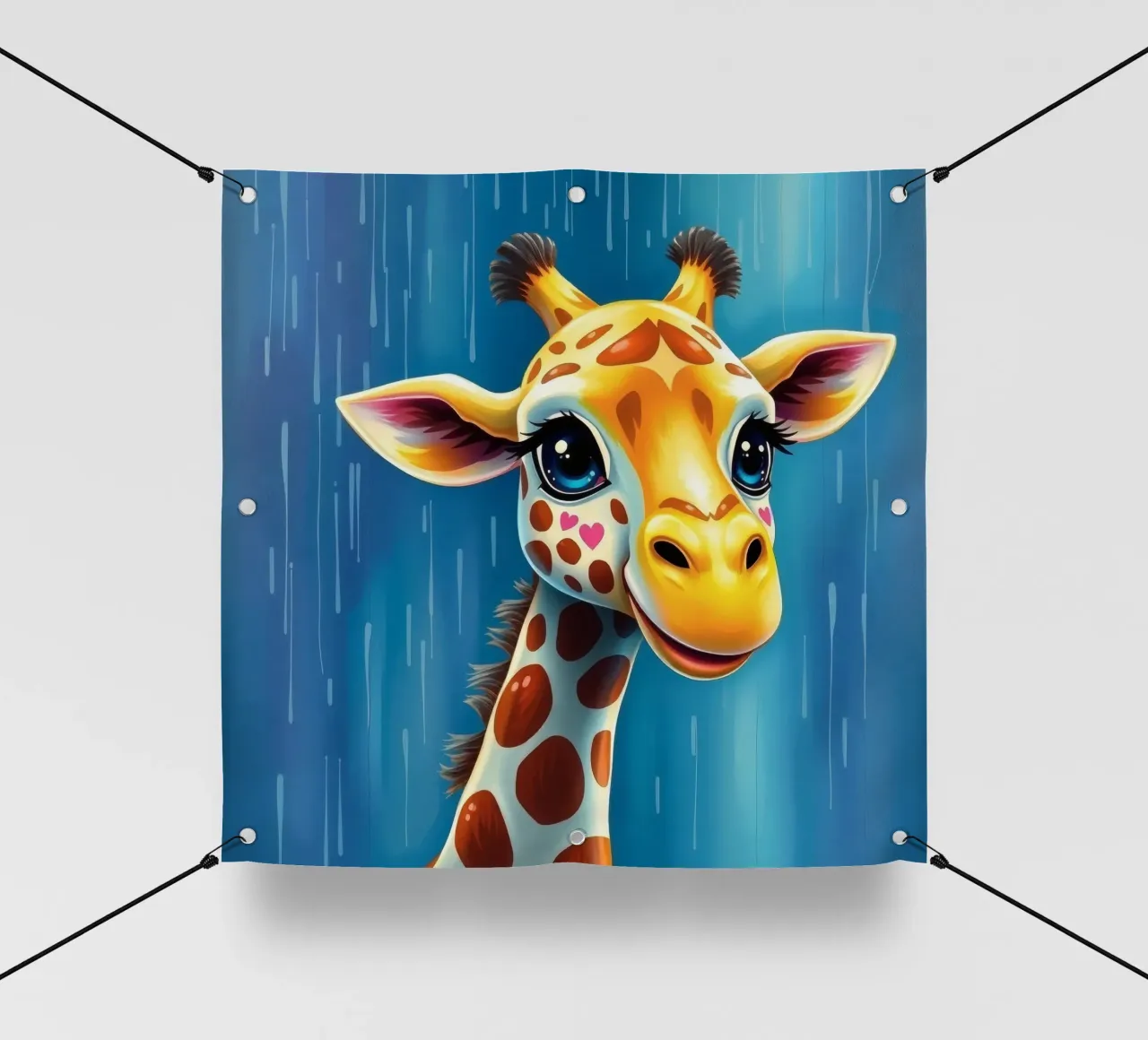 Girafe aux grands yeux regardant joyeusement dans un style artistique coloré bâche pvc de DesignDoodle