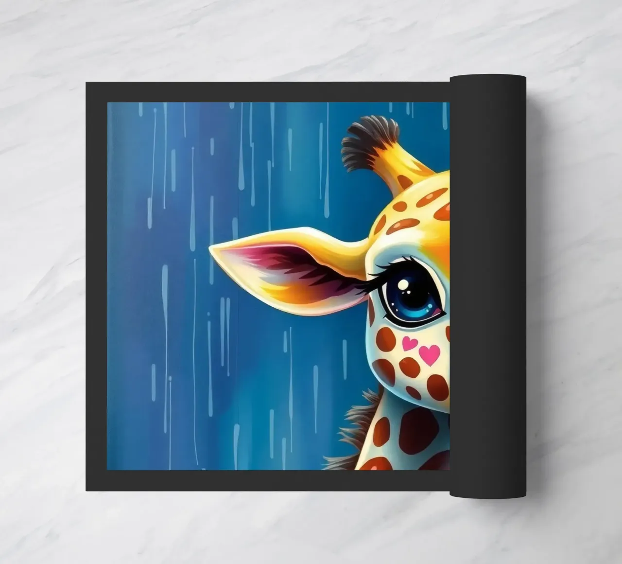 Girafe aux grands yeux regardant joyeusement dans un style artistique coloré paillasson de DesignDoodle