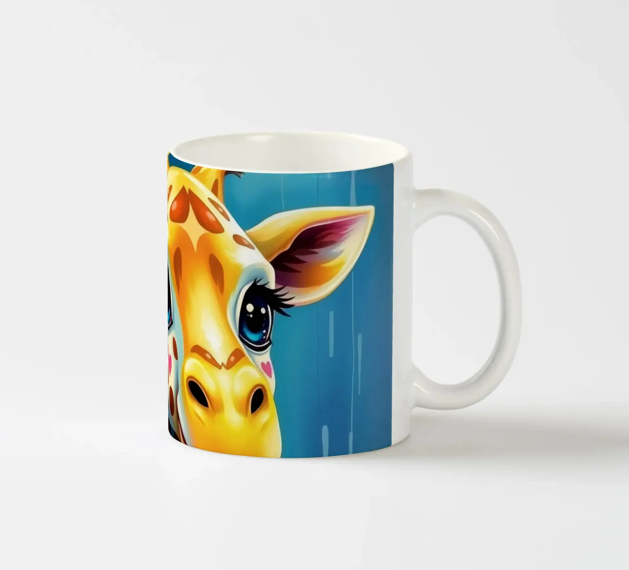 Girafe aux grands yeux regardant joyeusement dans un style artistique coloré mug en céramique de DesignDoodle