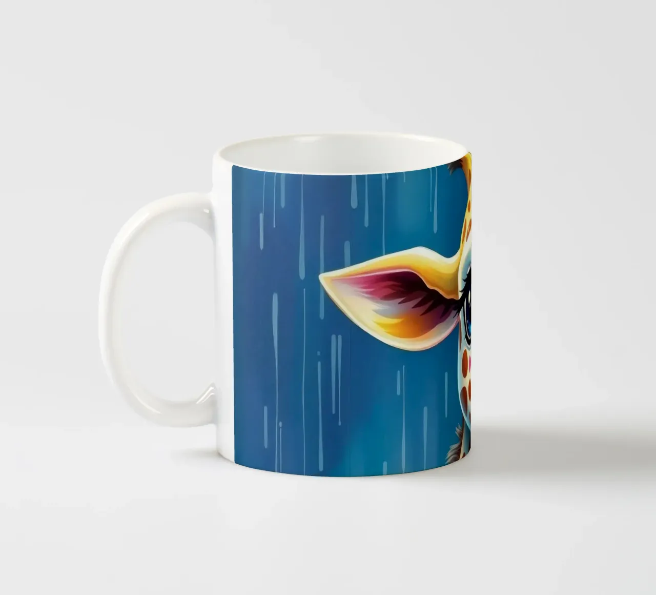 Girafe aux grands yeux regardant joyeusement dans un style artistique coloré mug en céramique de DesignDoodle