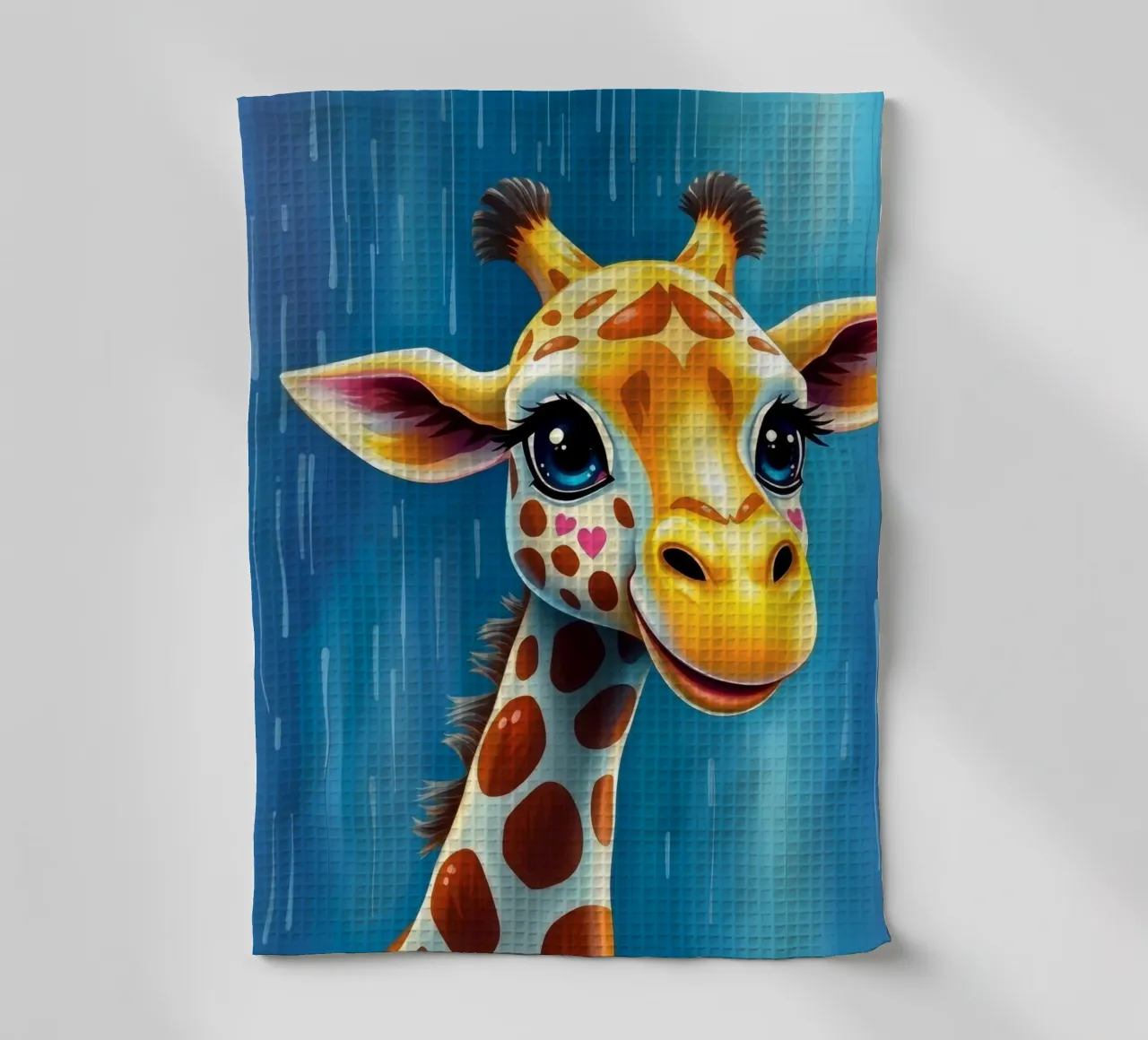 Girafe aux grands yeux regardant joyeusement dans un style artistique coloré torchon de DesignDoodle