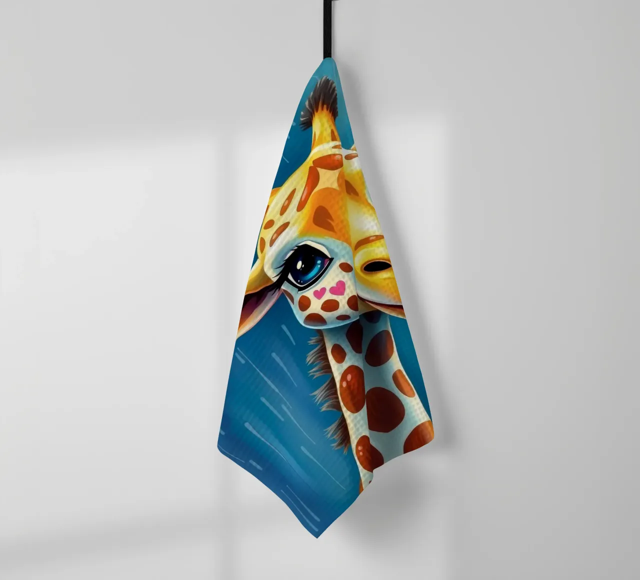 Girafe aux grands yeux regardant joyeusement dans un style artistique coloré torchon de DesignDoodle