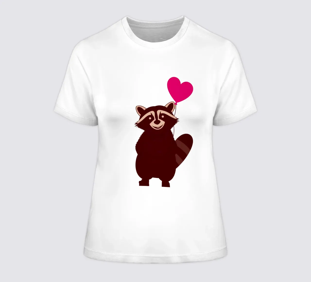 Procione con un palloncino a forma di cuore in piedi con gioia t-shirt da donna da DesignDoodle