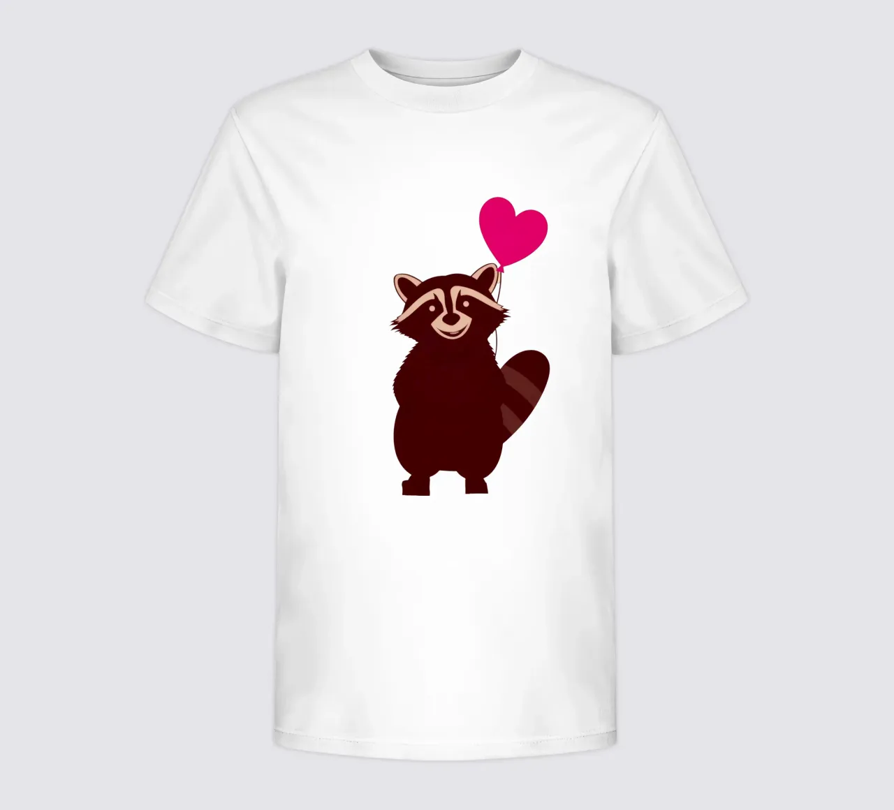 Procione con un palloncino a forma di cuore in piedi con gioia t-shirt bambini da DesignDoodle