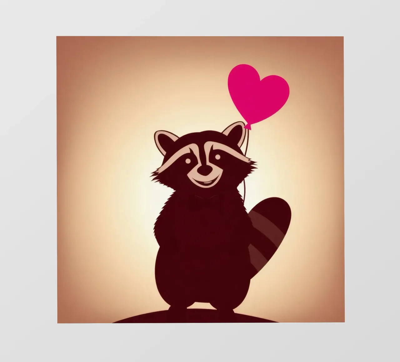 Procione con un palloncino a forma di cuore in piedi con gioia pellicola backlit da DesignDoodle