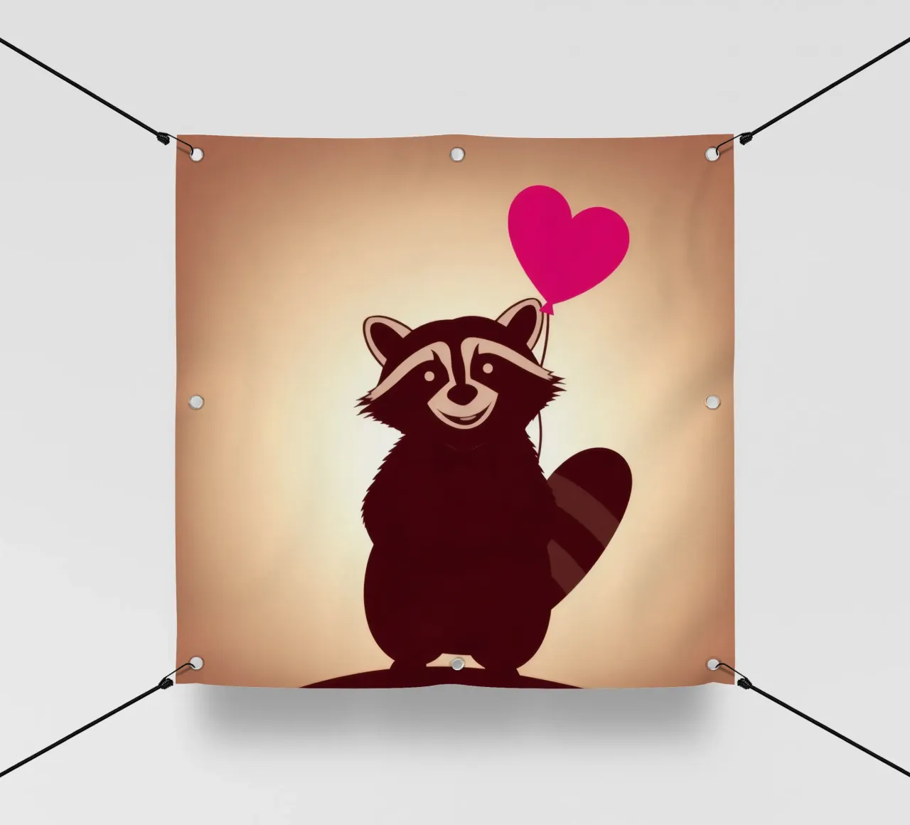 Procione con un palloncino a forma di cuore in piedi con gioia telo in pvc da DesignDoodle