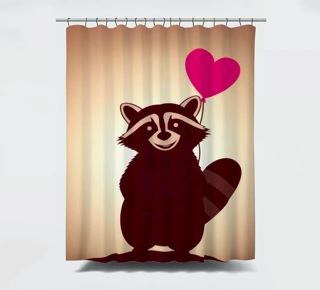 Procione con un palloncino a forma di cuore in piedi con gioia tenda da doccia da DesignDoodle
