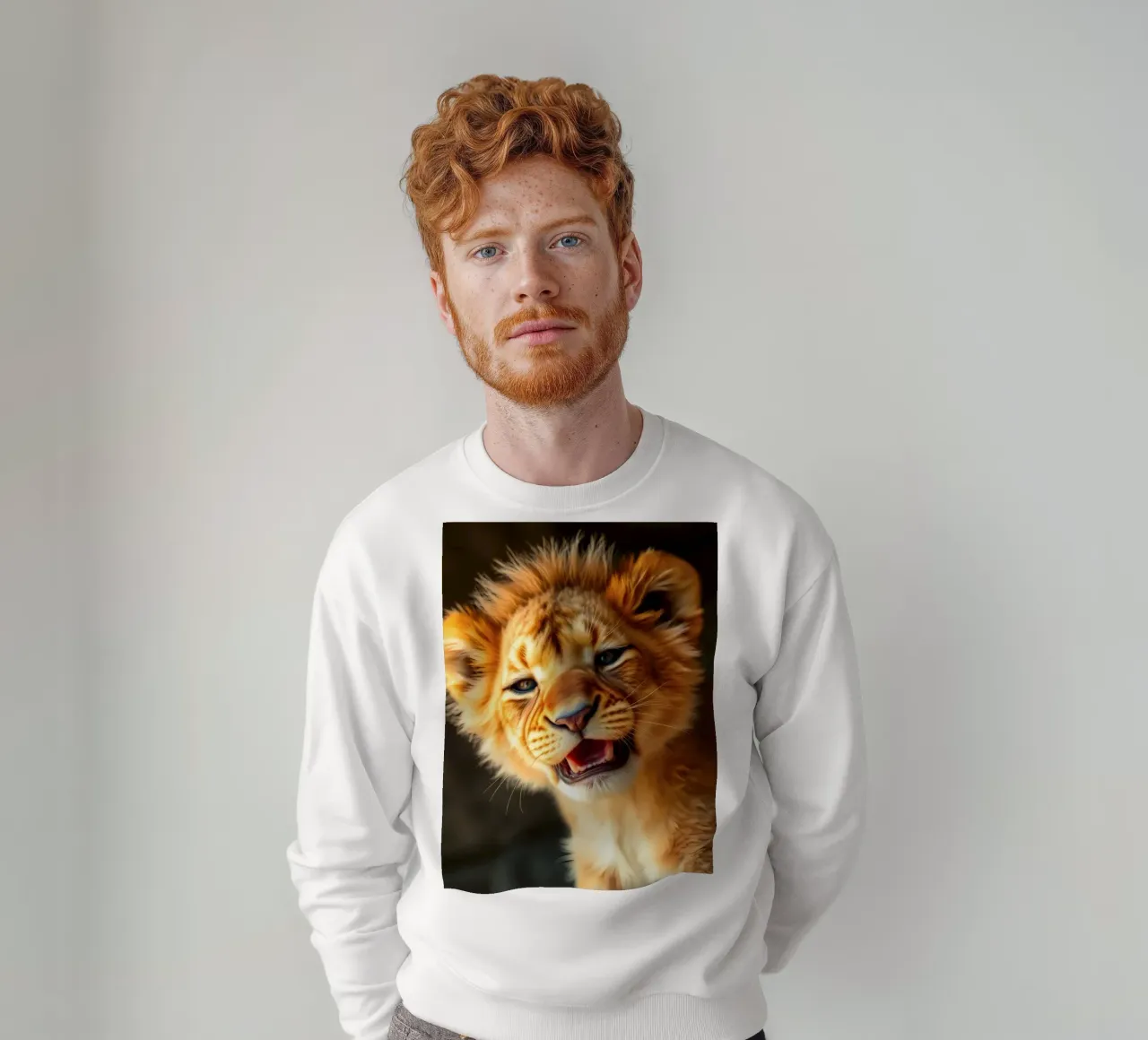 Schattig leeuwenwelpje gromt speels met levendige vacht sweatshirt van DesignDoodle