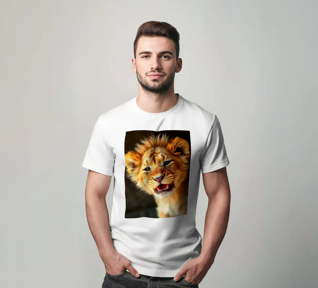 Schattig leeuwenwelpje gromt speels met levendige vacht t-shirt van DesignDoodle