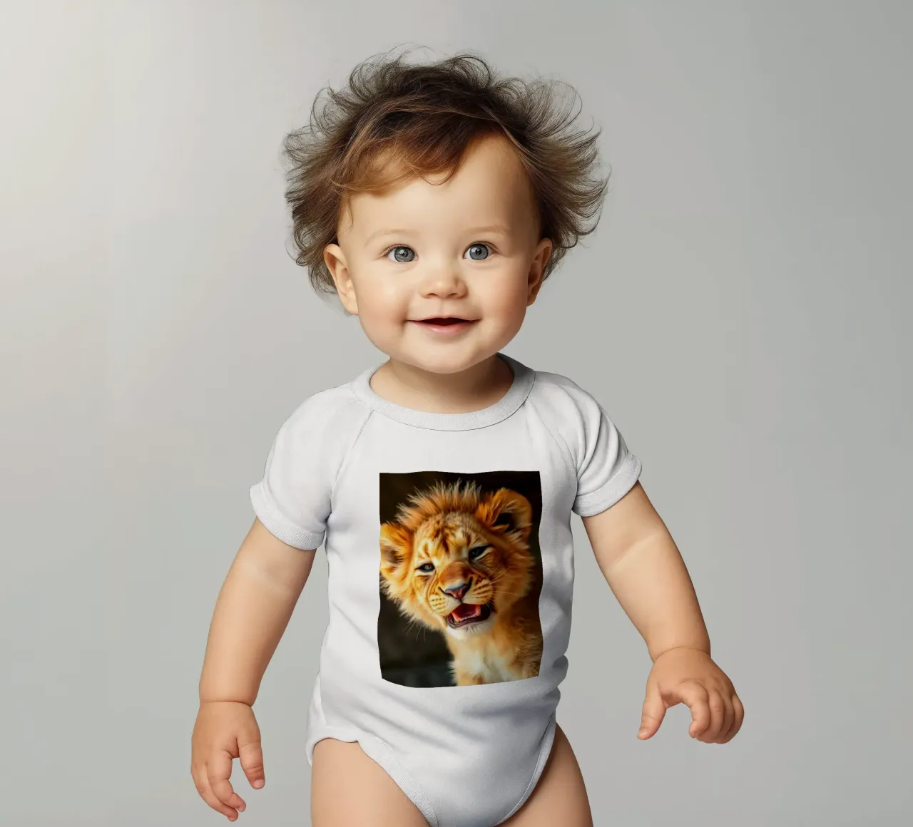 Schattig leeuwenwelpje gromt speels met levendige vacht babyrompertje korte mouwen van DesignDoodle