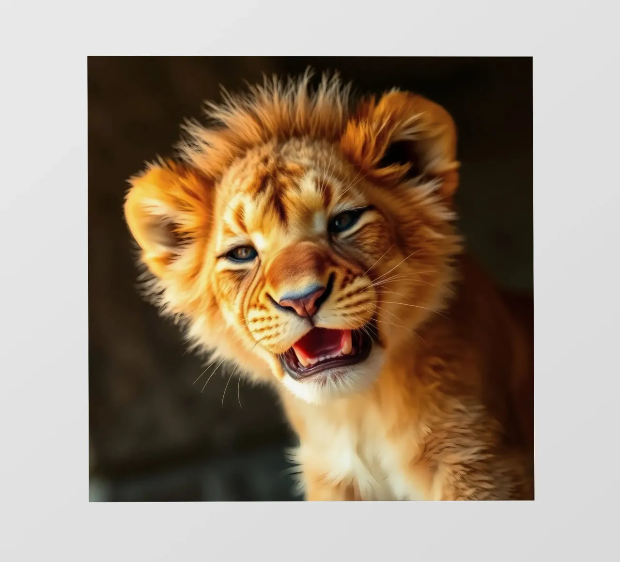 Schattig leeuwenwelpje gromt speels met levendige vacht fotobehang van DesignDoodle