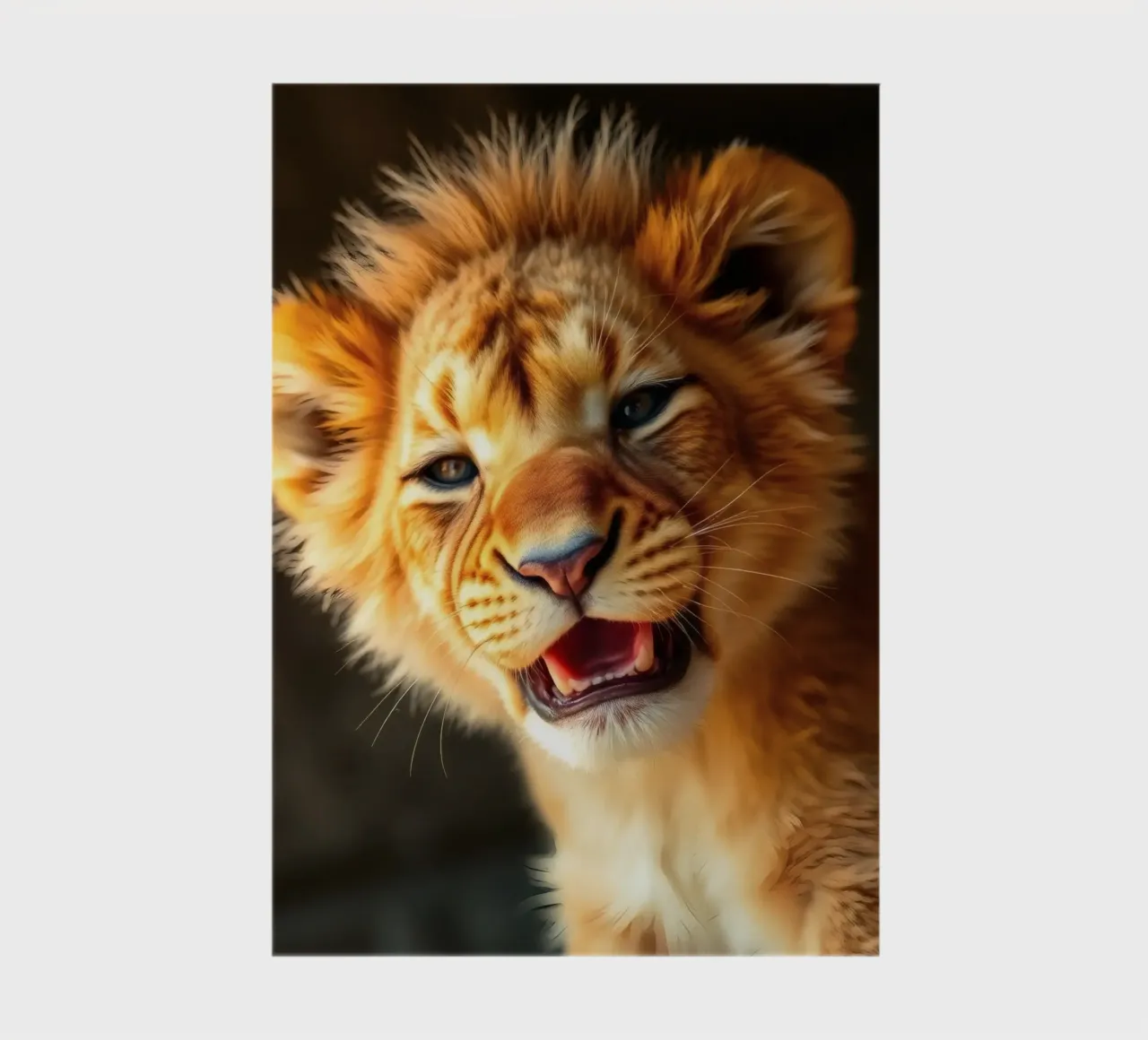 Cute lion cub growls playfully showcasing vibrant fur notebook by DesignDoodle