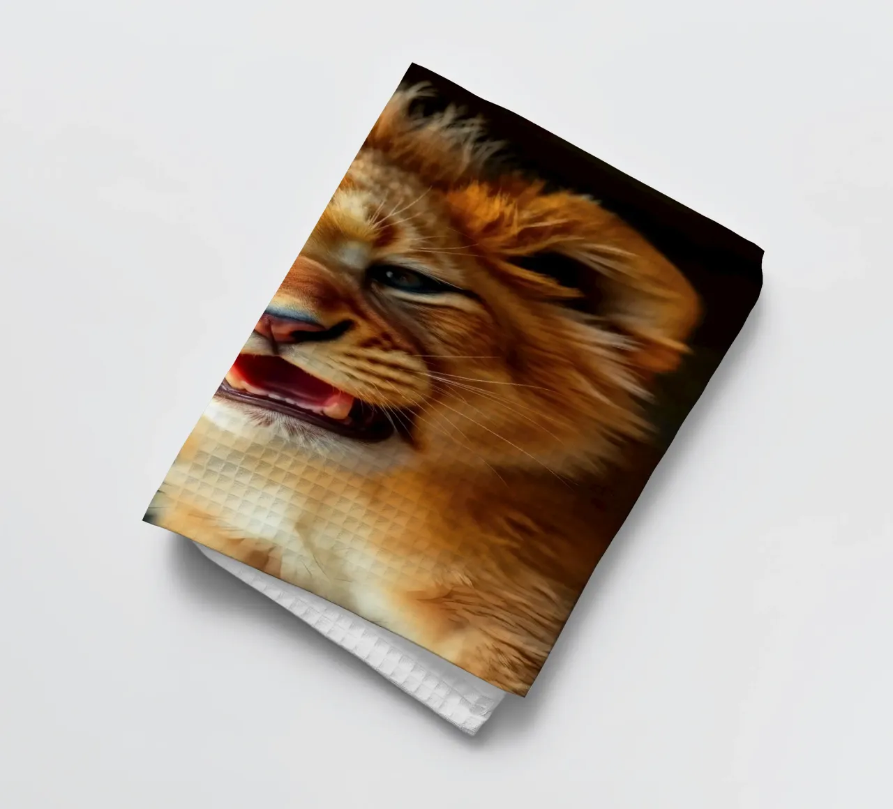 Schattig leeuwenwelpje gromt speels met levendige vacht theedoek van DesignDoodle