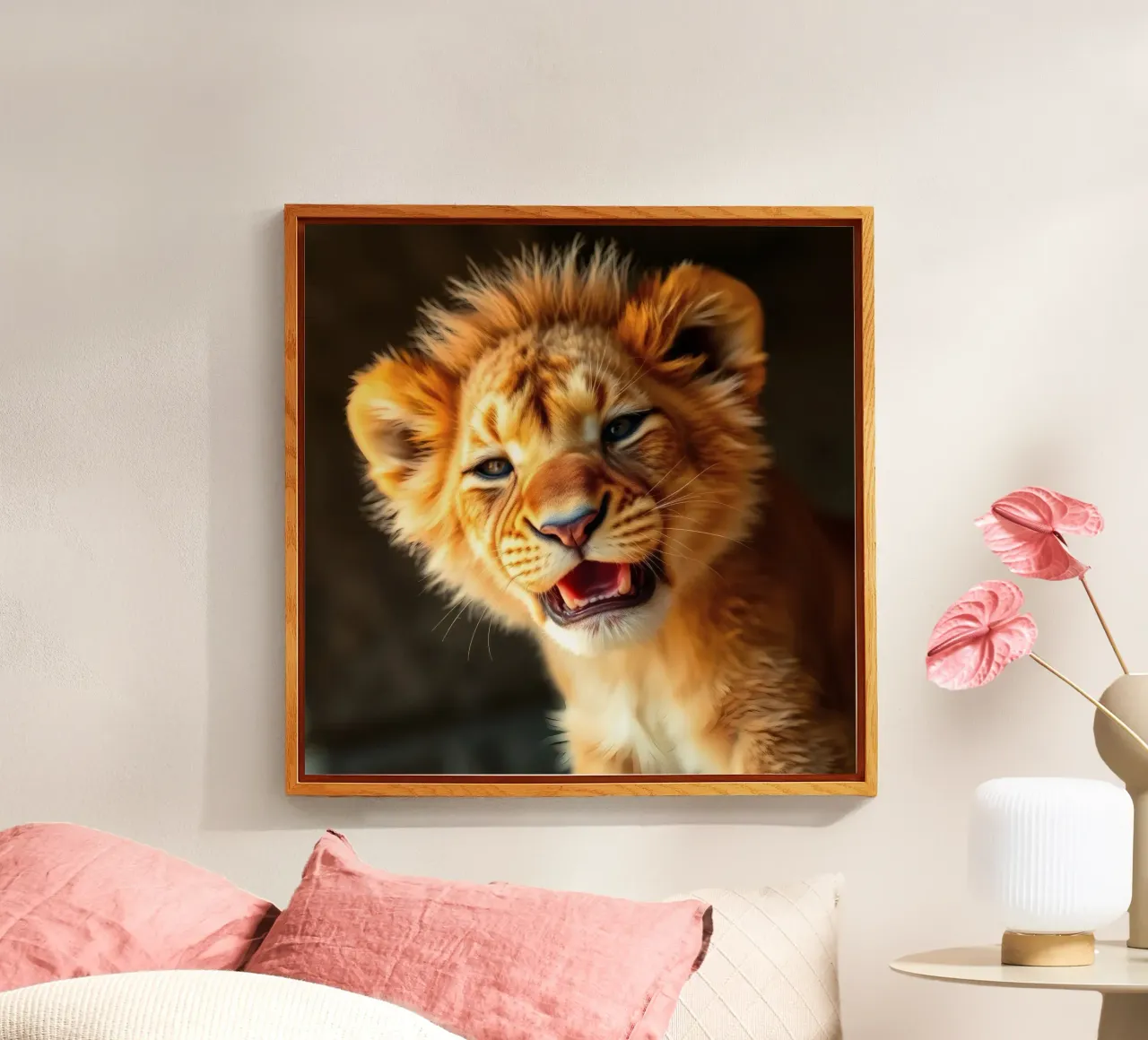 Schattig leeuwenwelpje gromt speels met levendige vacht acryl van DesignDoodle