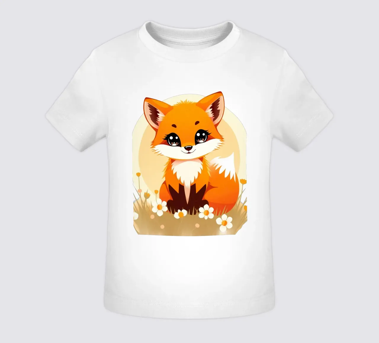 Niedlicher Cartoon-Fuchs, der in einem Blumenfeld sitzt Baby T-Shirt von DesignDoodle