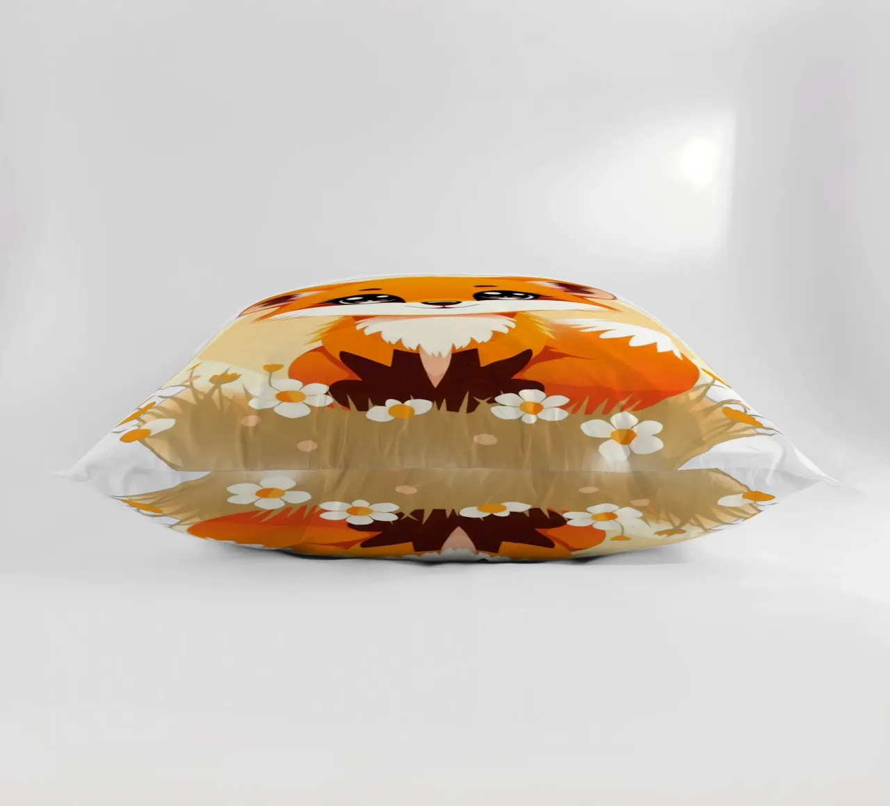 Cute cartoon fox sitting in a field of flowers decorative cushion by DesignDoodle
