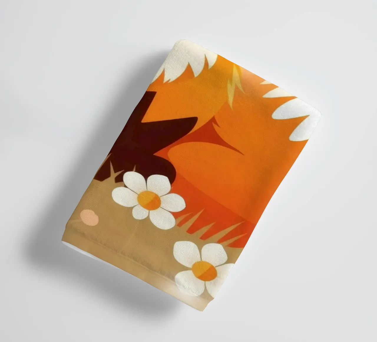 Cute cartoon fox sitting in a field of flowers towel by DesignDoodle