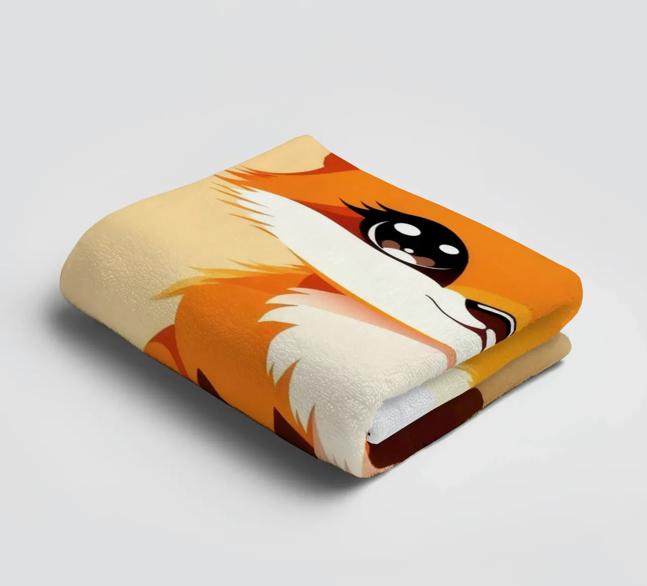 Cute cartoon fox sitting in a field of flowers towel by DesignDoodle