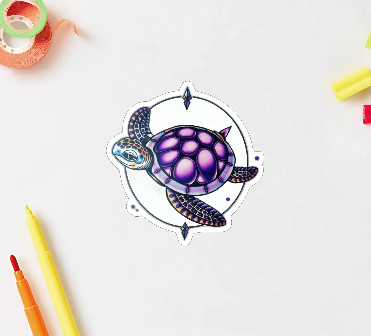 Design colorato della tartaruga che incorpora elementi geometrici adesivo da DesignDoodle