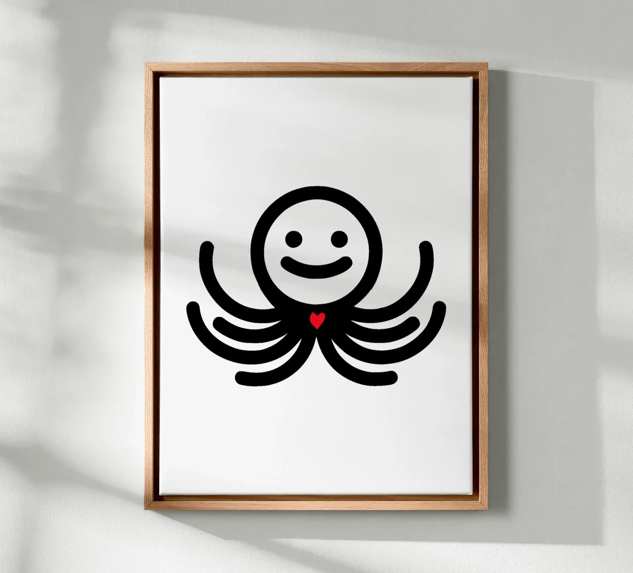 LoveOcto - Octopus with heart -Sweet, playful and full of love canvas with Floater frame by Bold & Simple