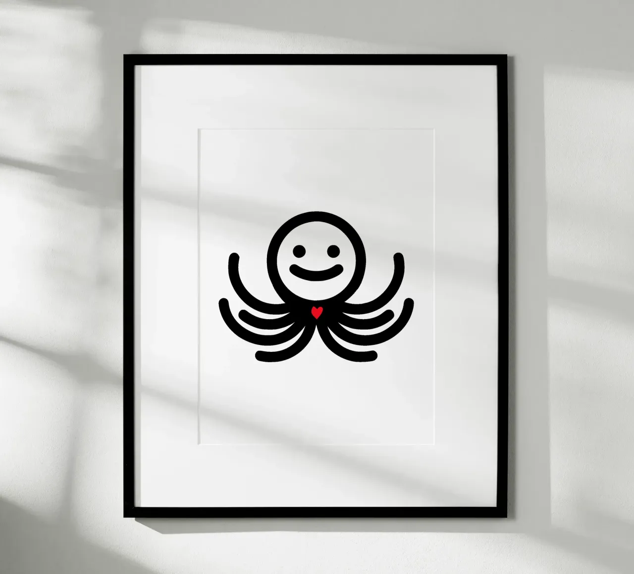 LoveOcto - Polpo con cuore - Dolce, giocoso e pieno d'amore poster con telaio in alluminio da Bold & Simple