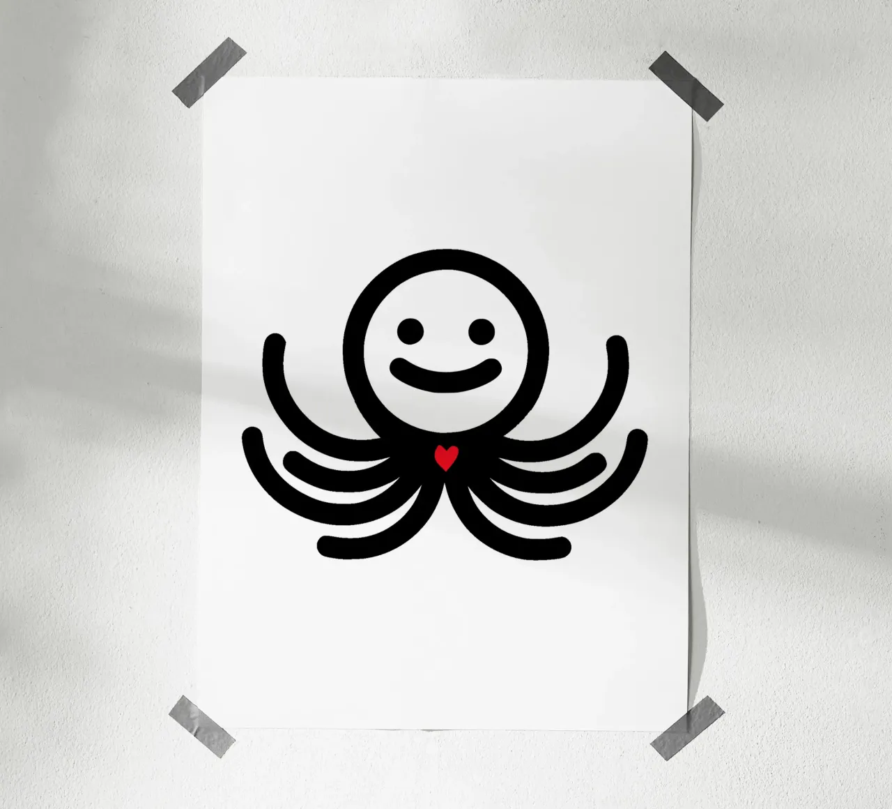 LoveOcto - Polpo con cuore - Dolce, giocoso e pieno d'amore poster con telaio in alluminio da Bold & Simple