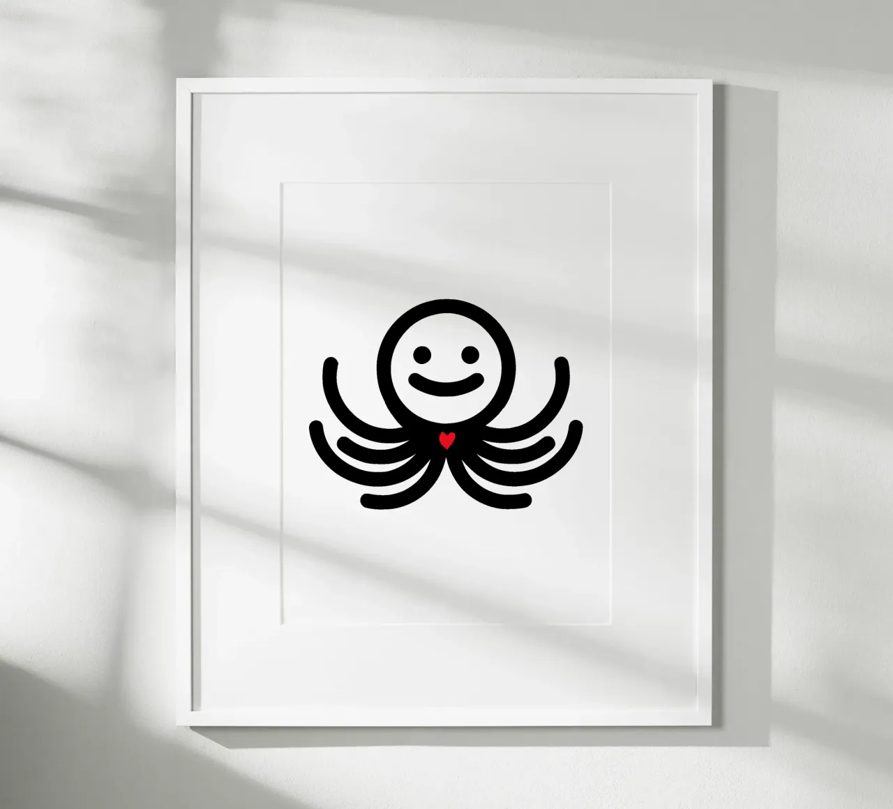 LoveOcto - Polpo con cuore - Dolce, giocoso e pieno d'amore poster con telaio in alluminio da Bold & Simple