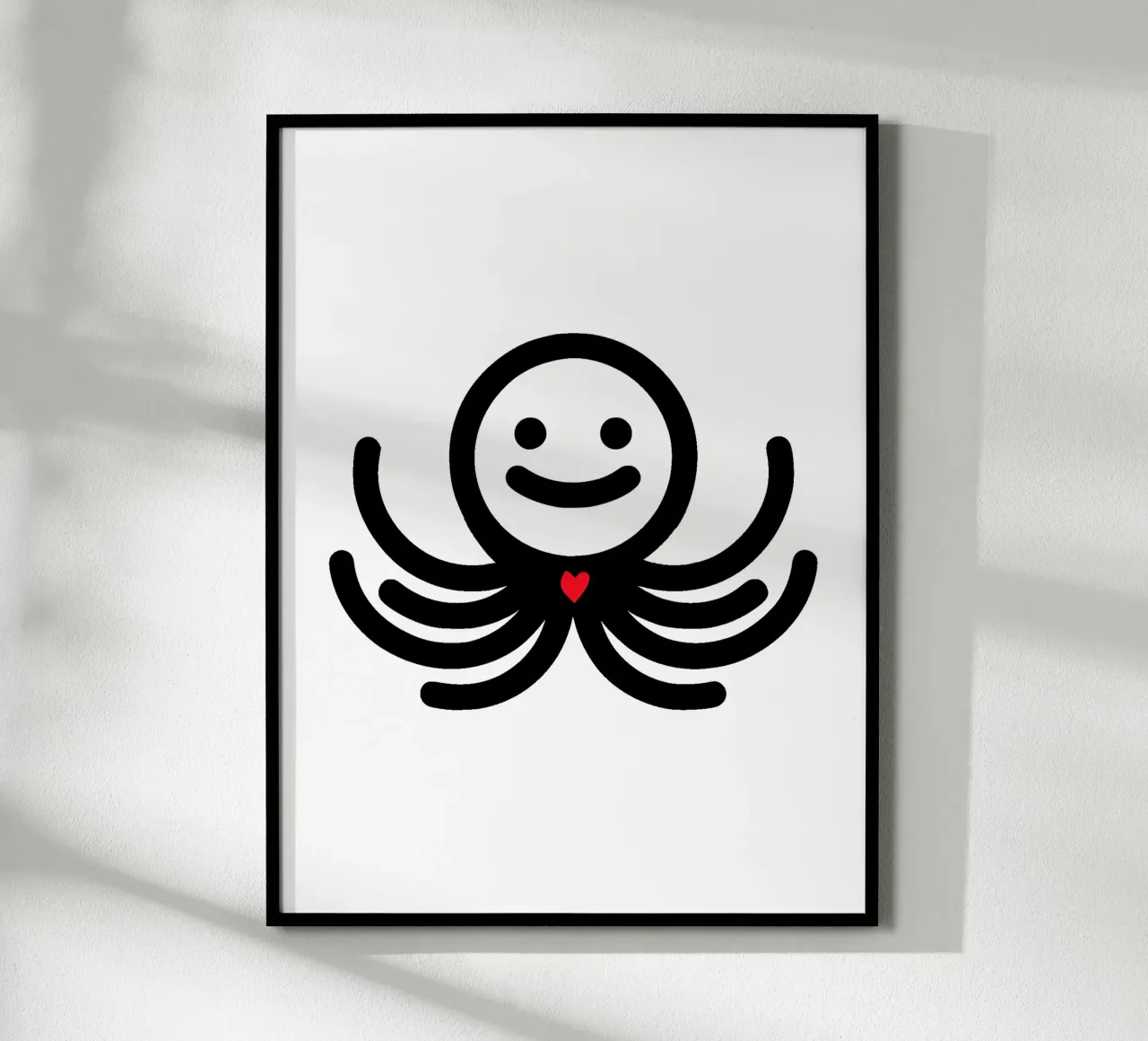 LoveOcto - Polpo con cuore - Dolce, giocoso e pieno d'amore poster con telaio in alluminio da Bold & Simple