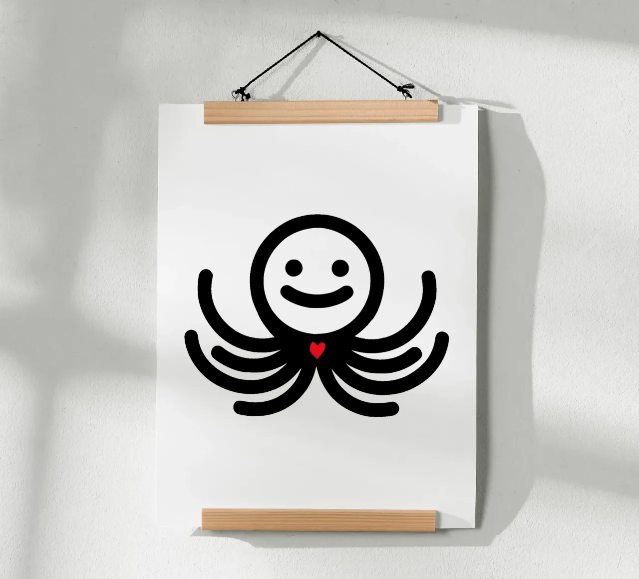 LoveOcto - Polpo con cuore - Dolce, giocoso e pieno d'amore poster con telaio in alluminio da Bold & Simple