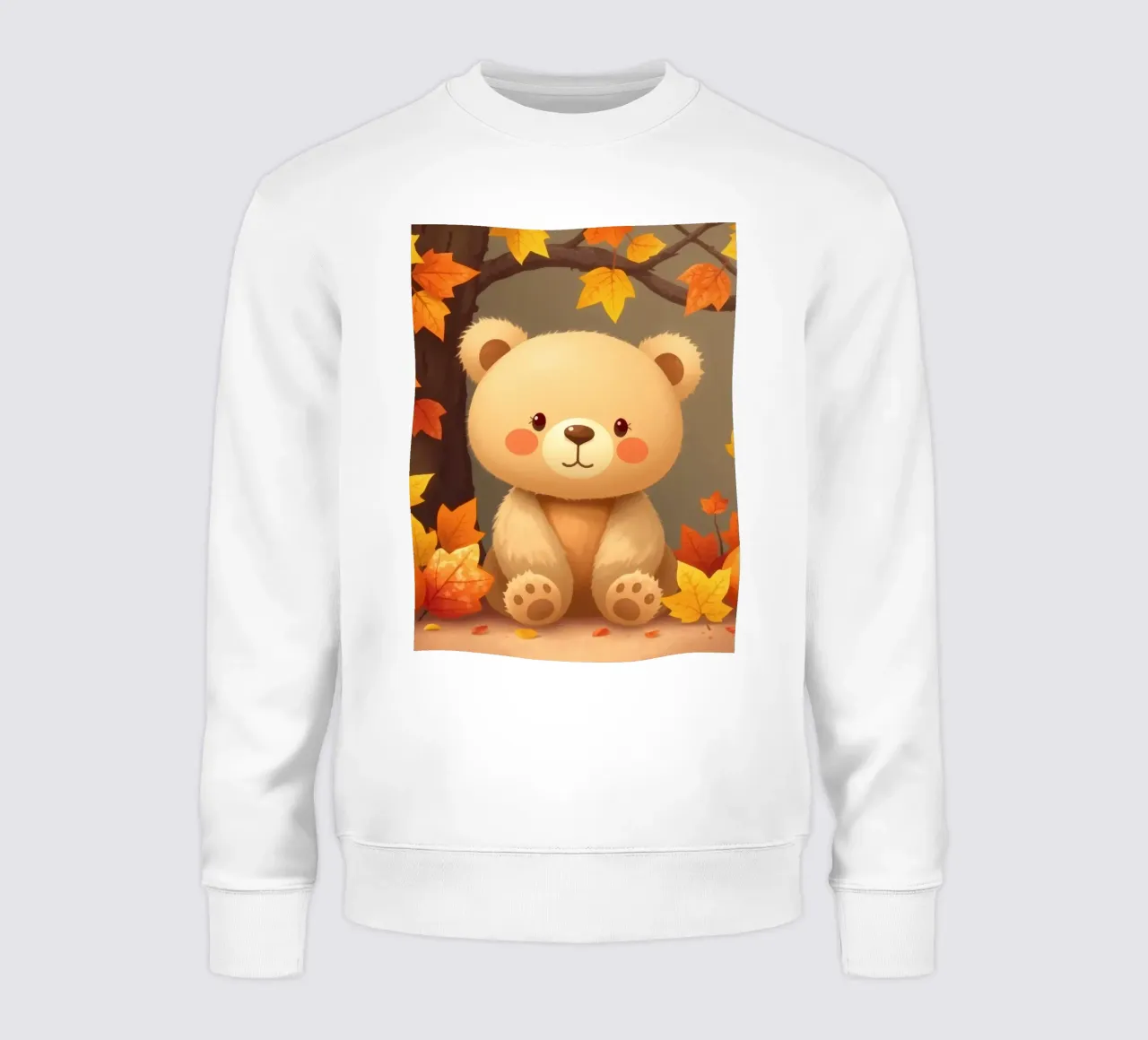 Un simpatico orso siede tra foglie e zucche colorate d'autunno felpa da DesignDoodle