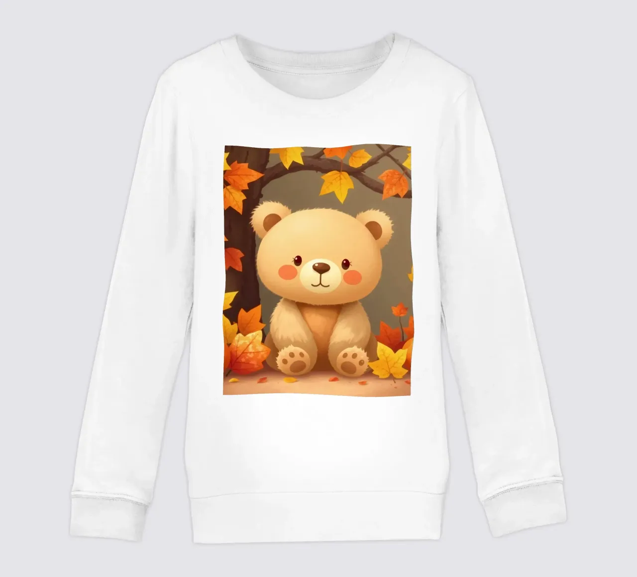 Un simpatico orso siede tra foglie e zucche colorate d'autunno felpa bambino da DesignDoodle
