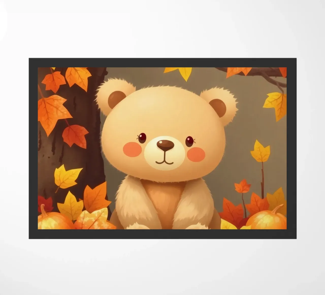 Un simpatico orso siede tra foglie e zucche colorate d'autunno zerbino da DesignDoodle
